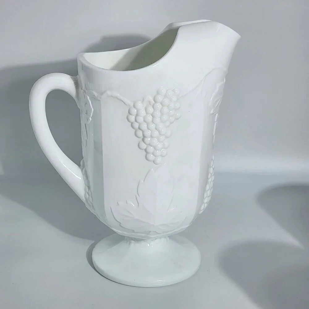 Indiana Milk Glass Colony Harvest Grape Pitcher And Tumblers Set Of 5 Vintage